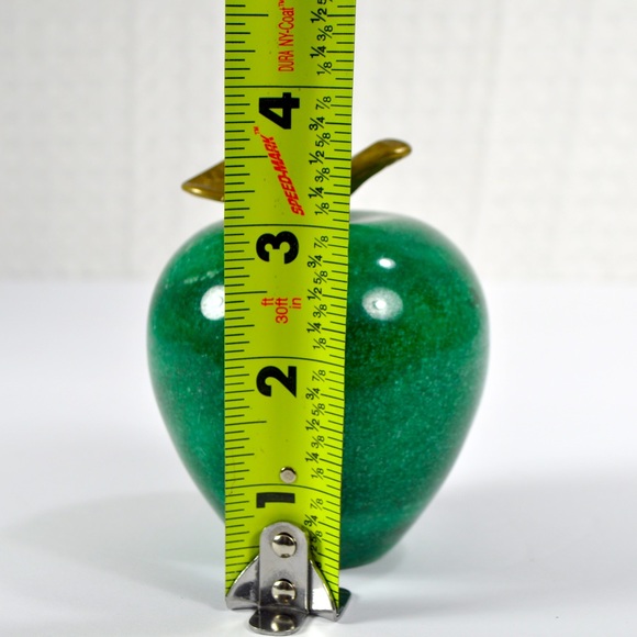 Vintage Midcentury Marble Green Apple Paperweight With Brass Stem - Picture 8 of 8